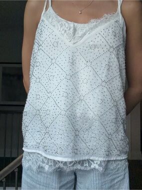 BKE Boutique White Lace Trim Cami
